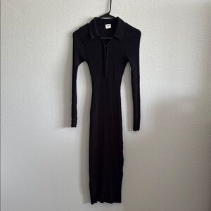 Abercrombie & Fitch Hook And Eye Black Ribbed Polo Midi Dress Small